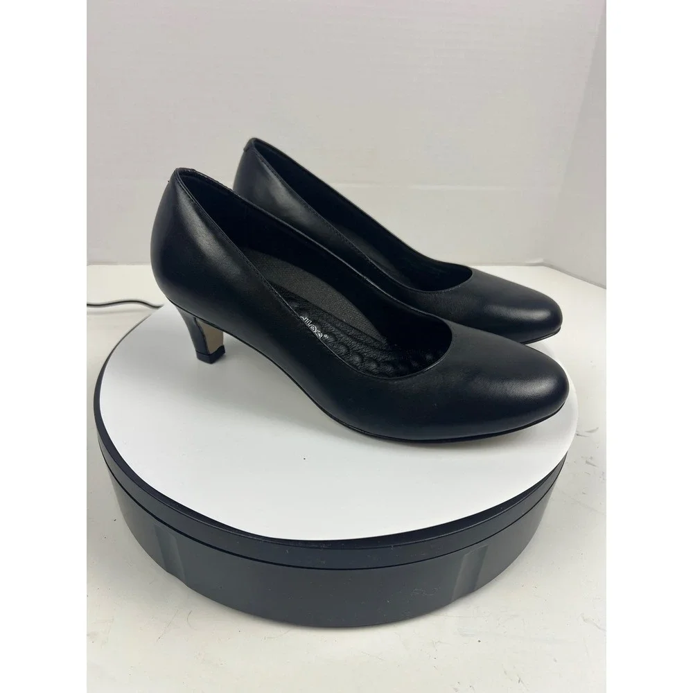 Walking Cradles Womens Black Leather Pumps 7.5 Wide Arch Support Comfort Heel - Picture 10 of 17